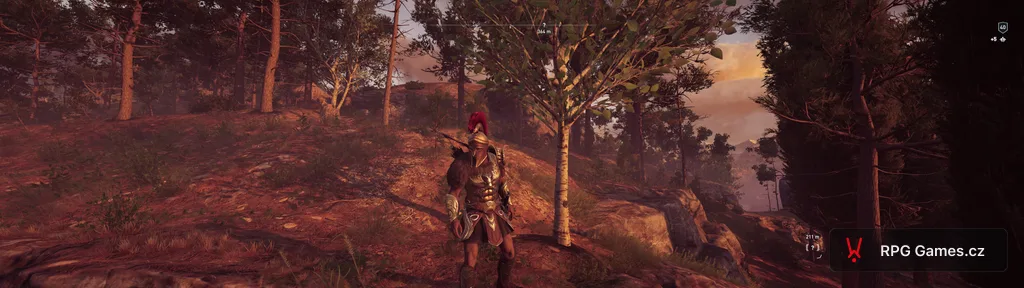 Alexios v bronzové zbroji na krajinné stezce v Assassin's Creed Odyssey