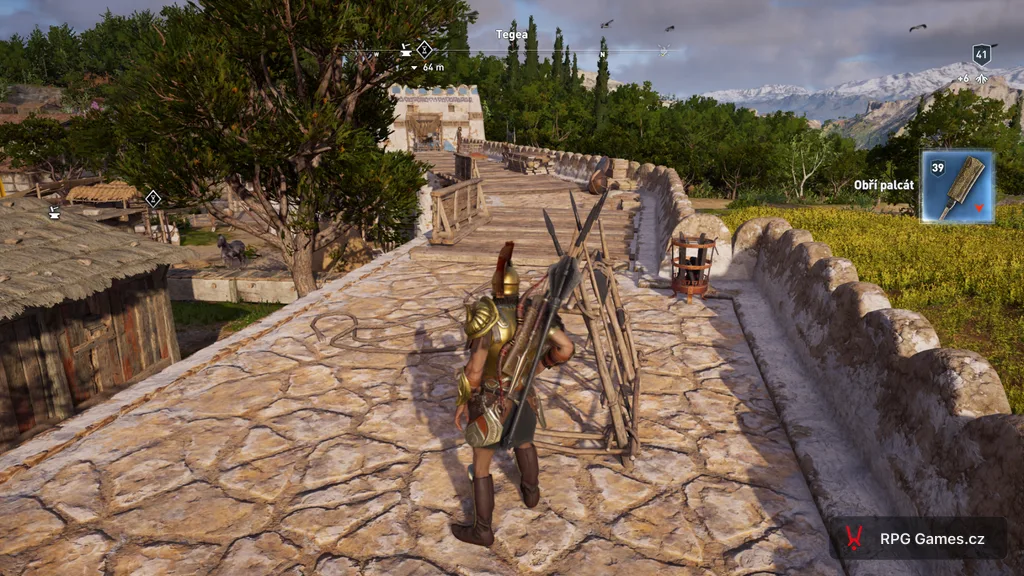 Výhled na krajinu Arkádie v Assassin's Creed Odyssey — otevřený svět během hlavní linky