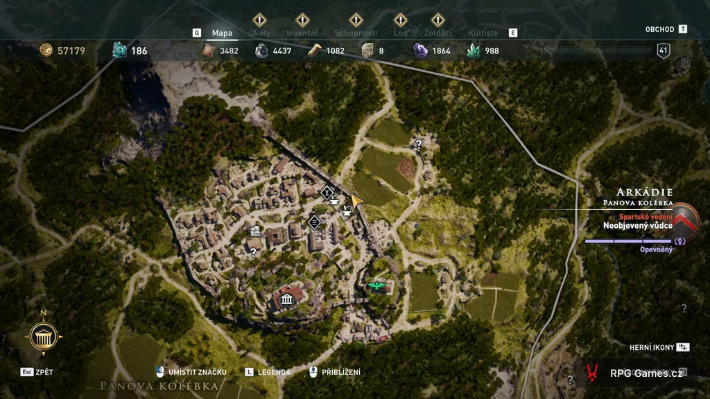 Mapa v Assassin's Creed Odyssey — Panova kolébka se značkami aktivit