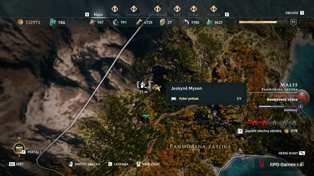 Mapa Jaskyne Myson a Héfaistovej dielne — 71 metrov v Assassin's Creed Odyssey