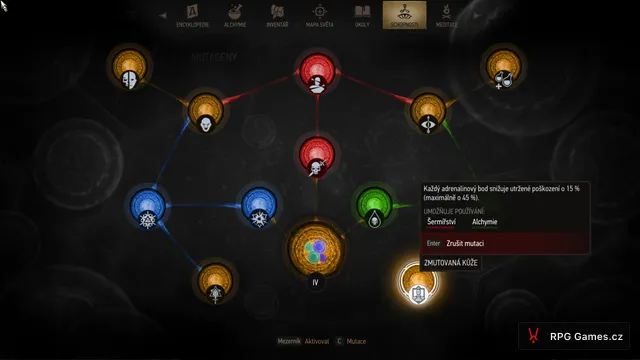 Strom mutací se zvolenou mutací Zmutovaná kůže v Remasteru