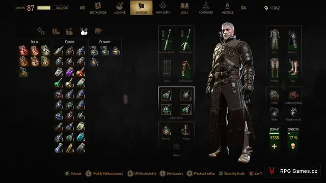 Inventář s medvědí zbrojí a odvary u tank buildu v Remasteru