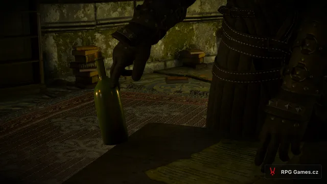 Geralt prohlíží dokument v laboratoři Avallac'ha, Zaklínač 3