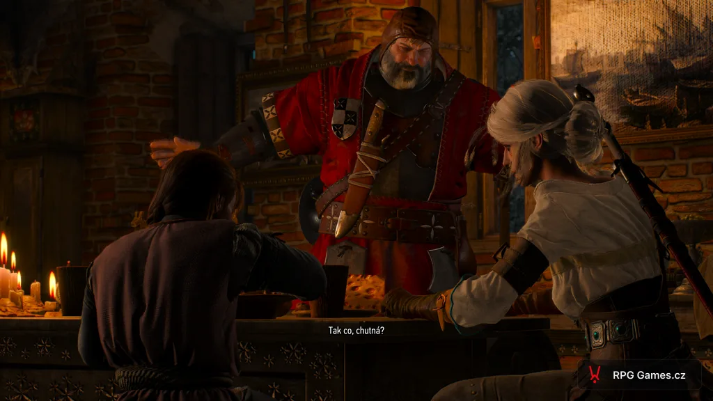 Krvavý baron u stolu s Ciri a Mařenkou na Vranohradu, Zaklínač 3