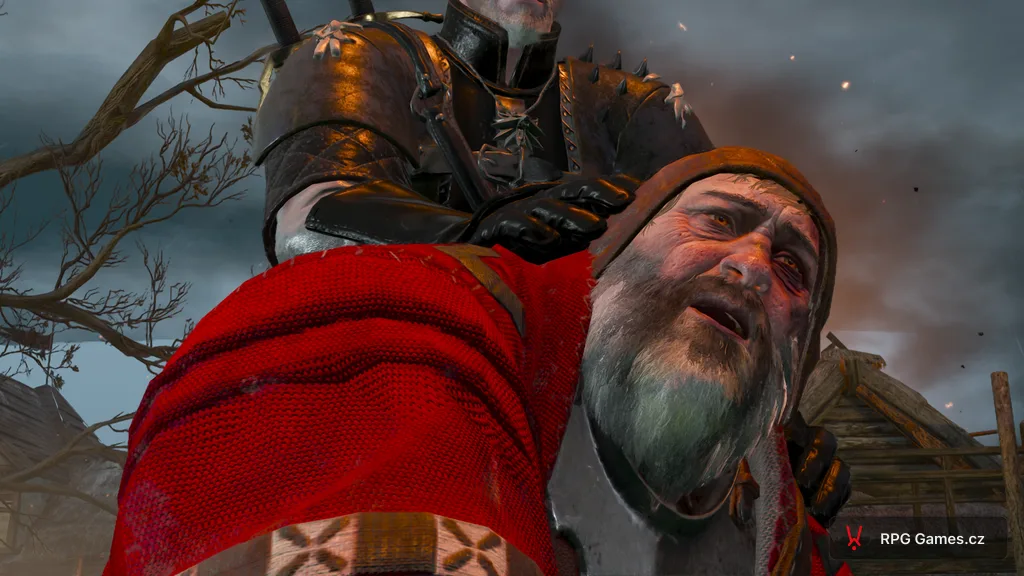Zbitý Krvavý baron po pěstní rvačce, Geralt ho drží za ramena, Zaklínač 3