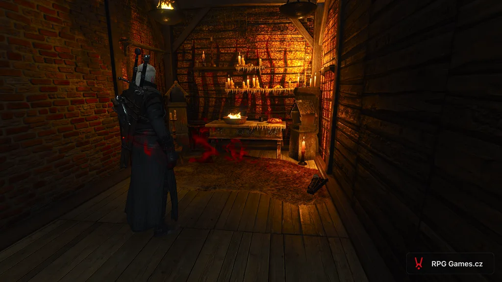 Geralt ve skryté svatyni na Vranohradu sleduje pach zaklínačskými smysly, Zaklínač 3