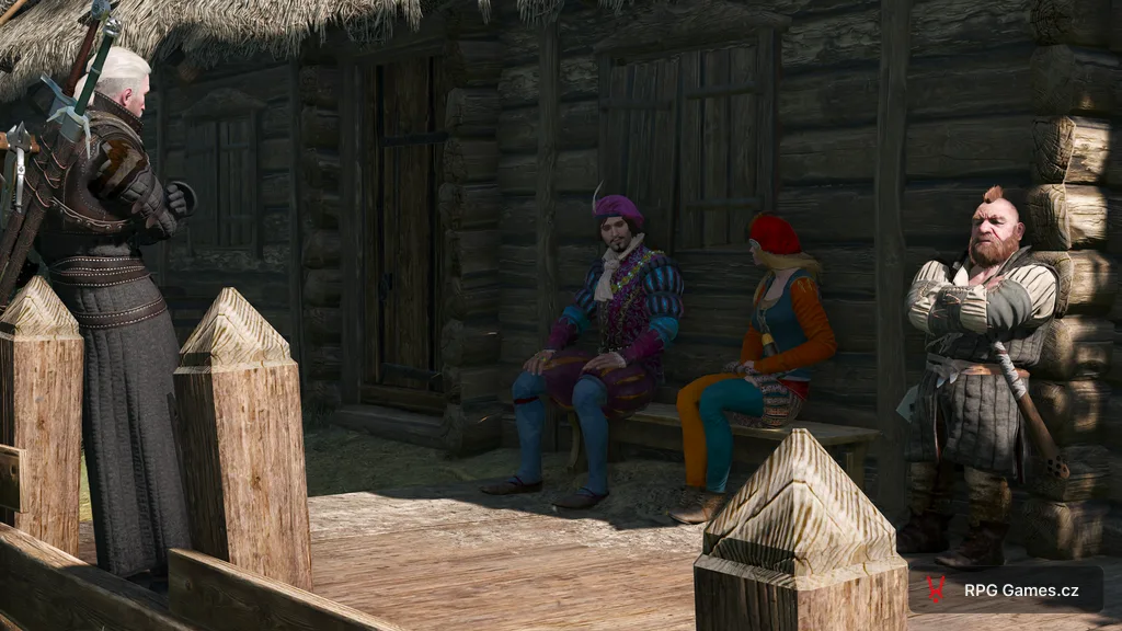 Geralt, Marigold, Priscilla a Zoltan u chalupy po záchraně, Zaklínač 3
