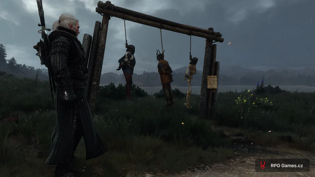 Šibenice u cesty v Bělosadu — Geralt a tři oběšenci v dešti, Zaklínač 3