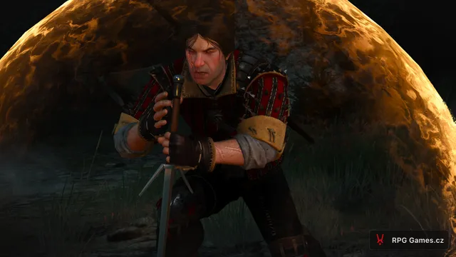Eskel v kouli znamení Quen na trávě u Kaer Morhen, Zaklínač 3