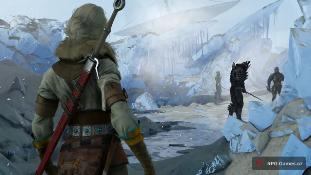 Ciri na ledě směrem k bojovníkům Divokého honu před soubojem, Zaklínač 3