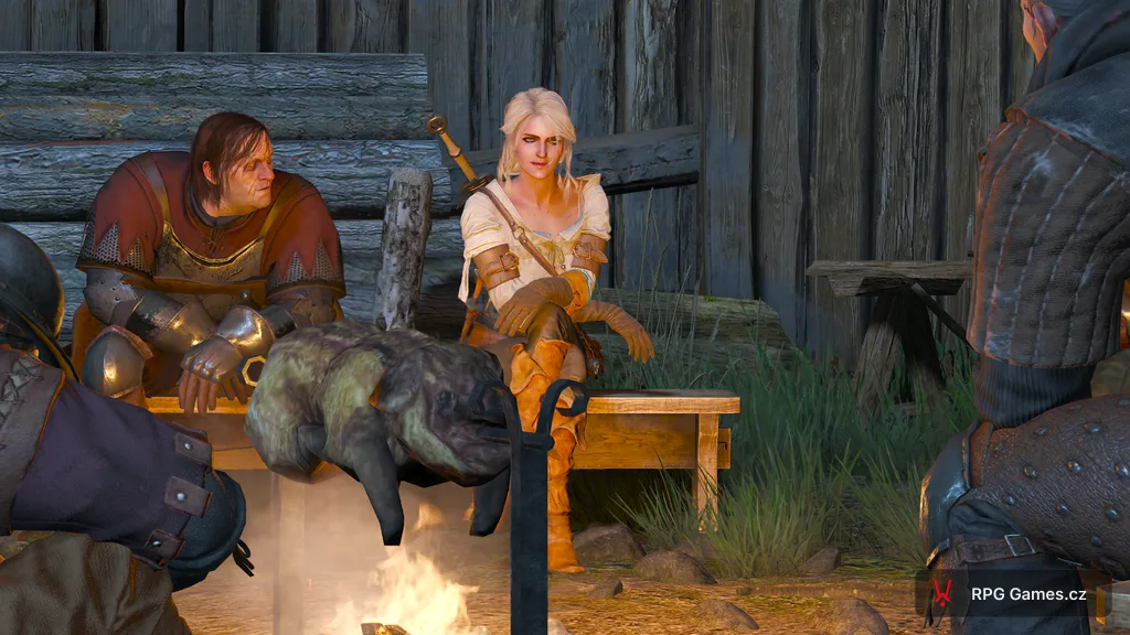 Ciri u ohně s pečeným kančíkem na táboře, Zaklínač 3