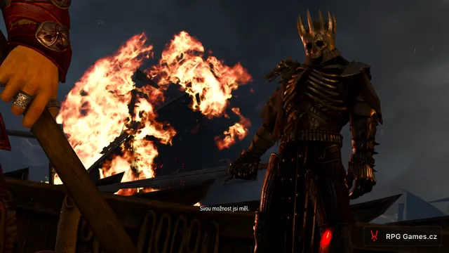 Eredin s mečem u hořící paluby Naglfaru, Zaklínač 3