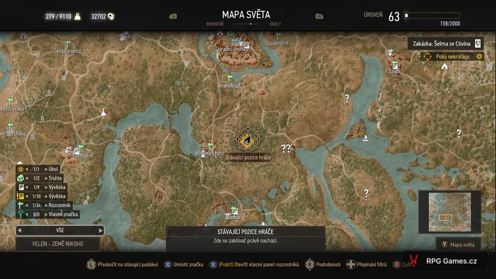 Mapa Ctivína ve Velenu u zakázky Šelma ze Ctivína, Zaklínač 3