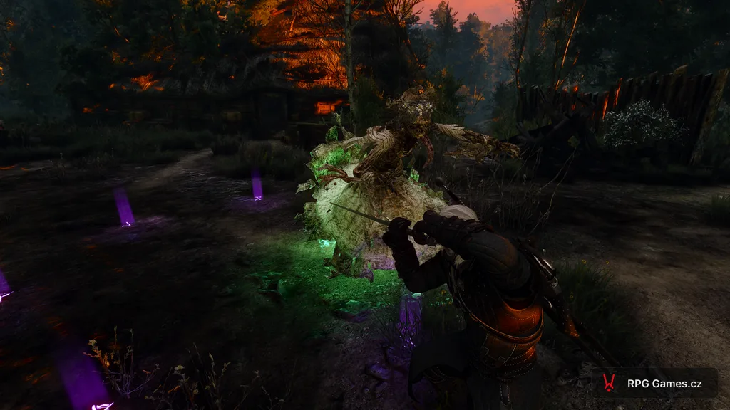Geralt proti ďáblu u studny v kruhu Yrden u chalupy, Zaklínač 3