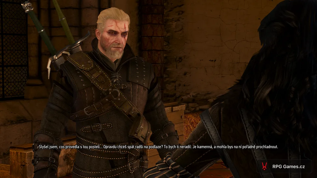 Geralt a Yennefer mluví o vyhozené posteli v Kaer Morhen, Zaklínač 3