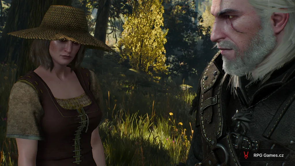 Geralt v dialogu s Margrit v lese u questu Srdce divoké, Zaklínač 3