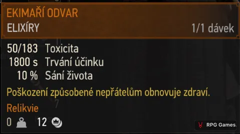 Tooltip ekimařího odvaru v inventáři Zaklínače 3