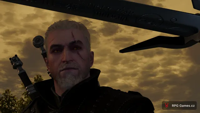 Geralt s mečem Zireael v záběru před setkáním s Ciri, Zaklínač 3