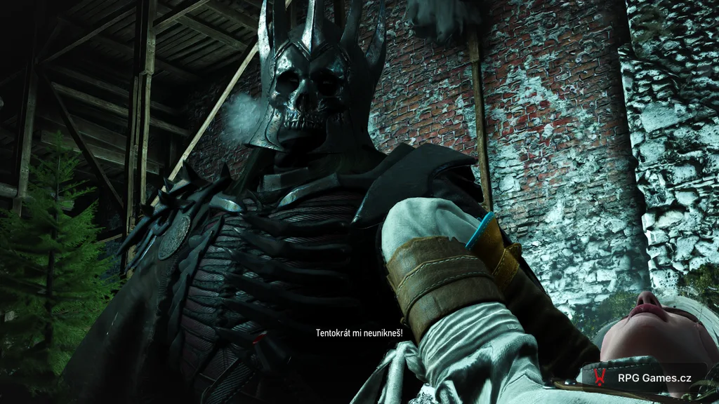 Eredin v helmě nad poraženým protivníkem, dialog ve hře, Zaklínač 3