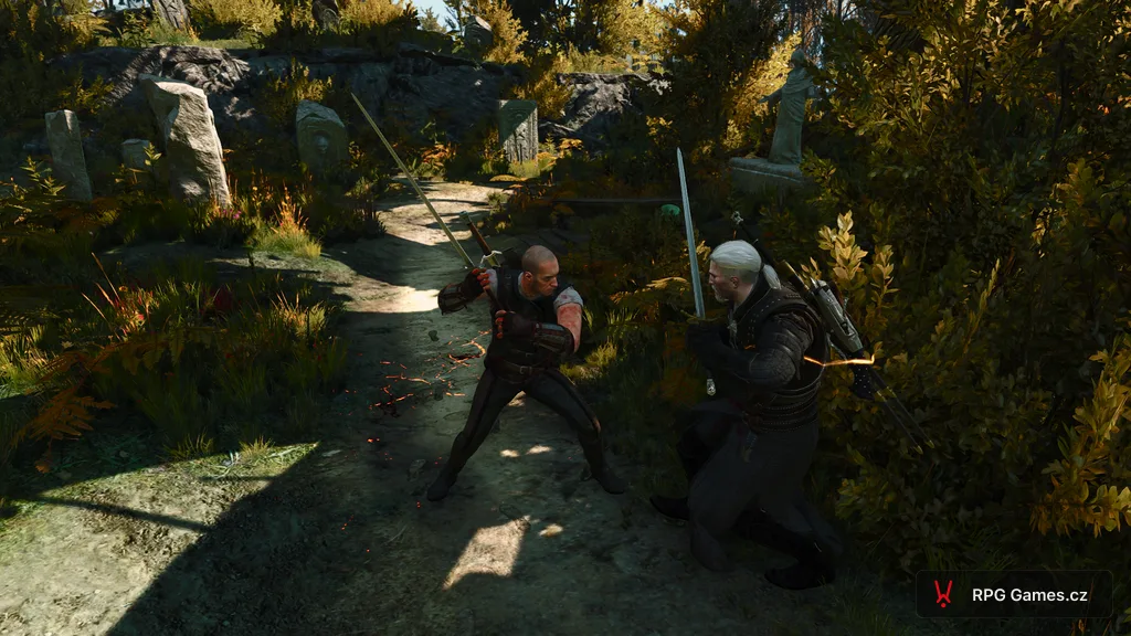 Geralt a Gaetan v souboji na lesní cestě, Zaklínač 3
