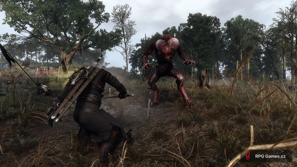 Zaklínač 3 — Geralt v souboji na blízko se stříbrným mečem proti garkainovi