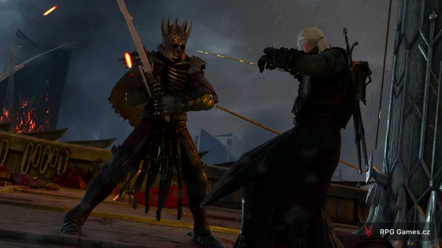 Geralt a Eredin v souboji na dřevěné palubě Naglfaru, Zaklínač 3