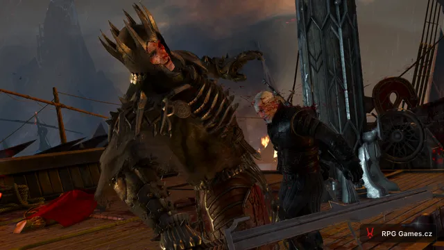 Geralt zasáhne Eredina do oka ve finální výměně mečů, Zaklínač 3