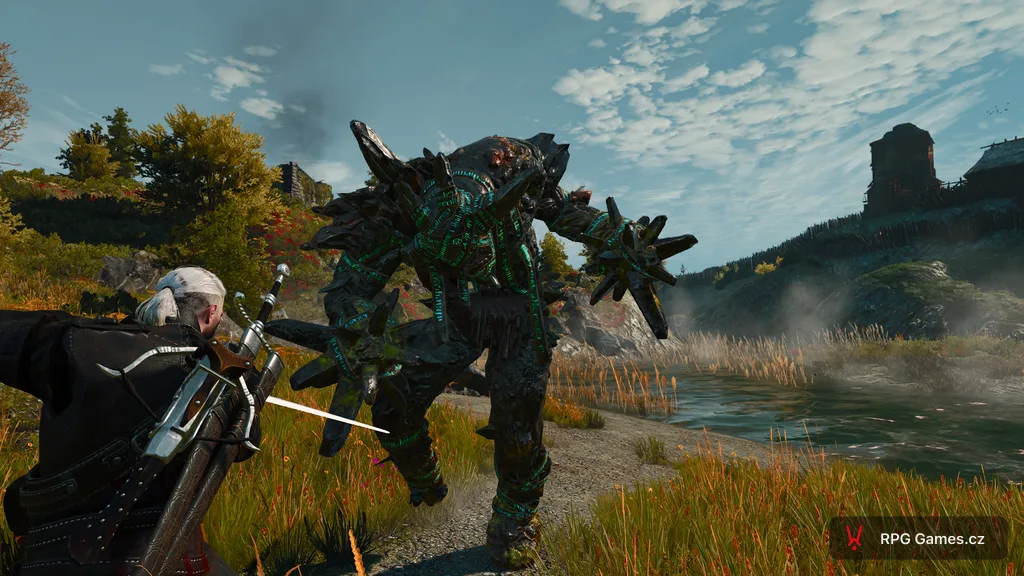 Golem s magickými runami na kamenném těle — detail elementála, Zaklínač 3