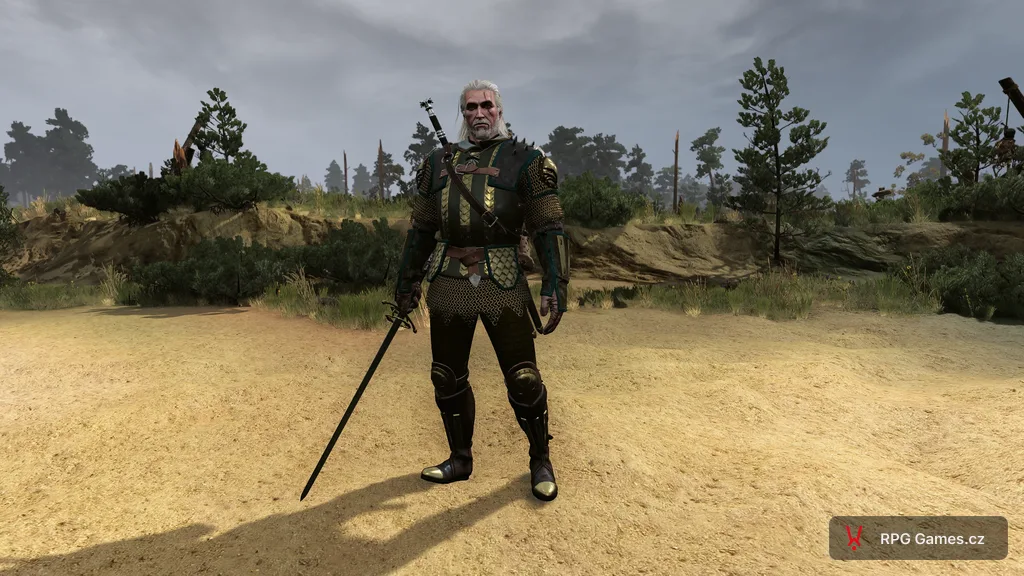 Geralt v mistrovské gryfí zbroji s ocelovým mečem, Zaklínač 3