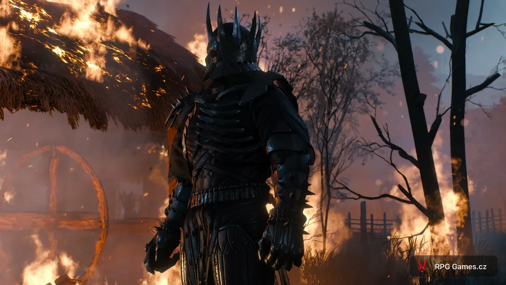 Eredin v plamenech vesnice Vřesová po nájezdu Divokého honu, Zaklínač 3