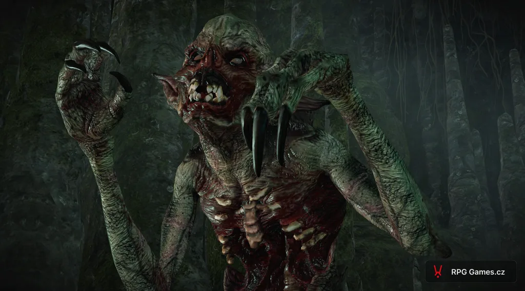 Ignis Fatuus s otevřenou tlamou a zvednutými drápy v jeskyni, Zaklínač 3