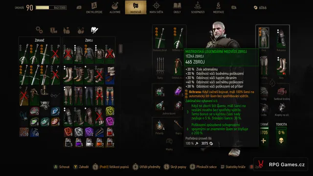 Inventář s medvědí zbrojí a Ochrana u Queen buildu Remaster