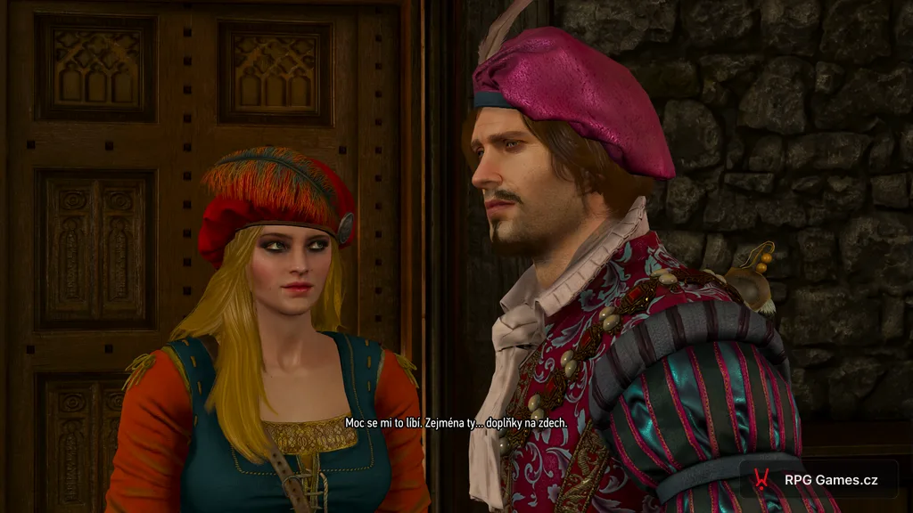 Priscilla a Marigold v interiéru Rozmarýnu a tymiánu při přípravě kabaretu, Zaklínač 3