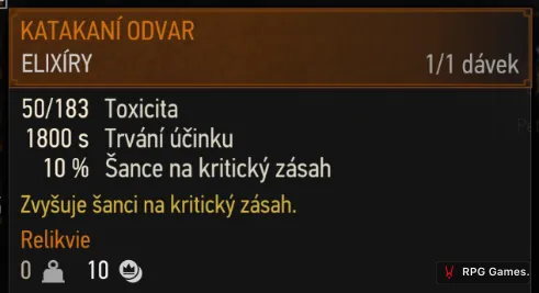 Tooltip katakaního odvaru v inventáři Zaklínače 3