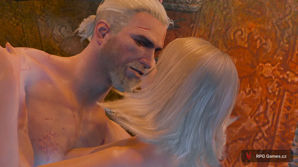 Geralt a Keira Metz v objetí po večeři, Zaklínač 3