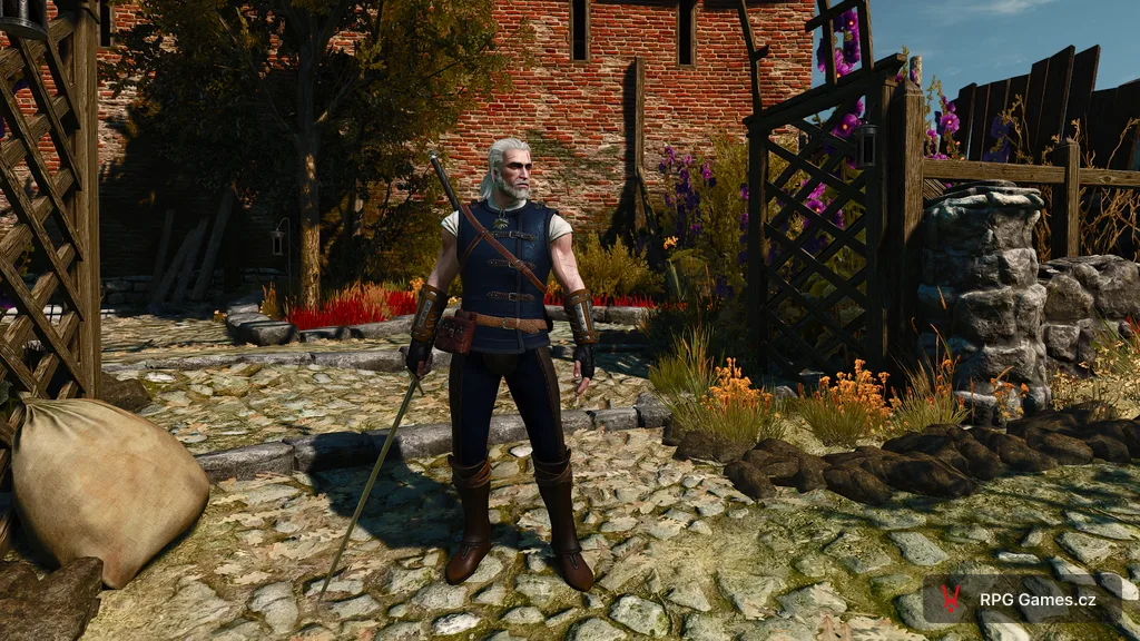 Geralt v základní kočičí zbroji se stříbrným mečem, Zaklínač 3