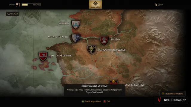 Mapa světa se Královským hradem ve Wyzimě Zaklínač 3
