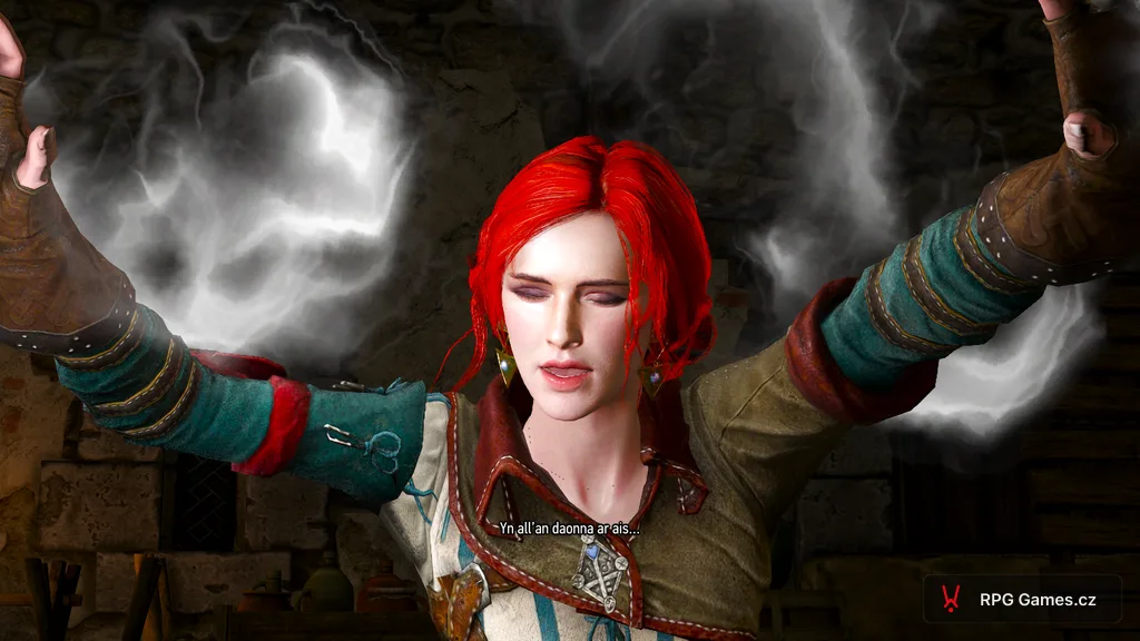 Triss při kouzlu v Novigradu s náušnicemi v uších, Zaklínač 3