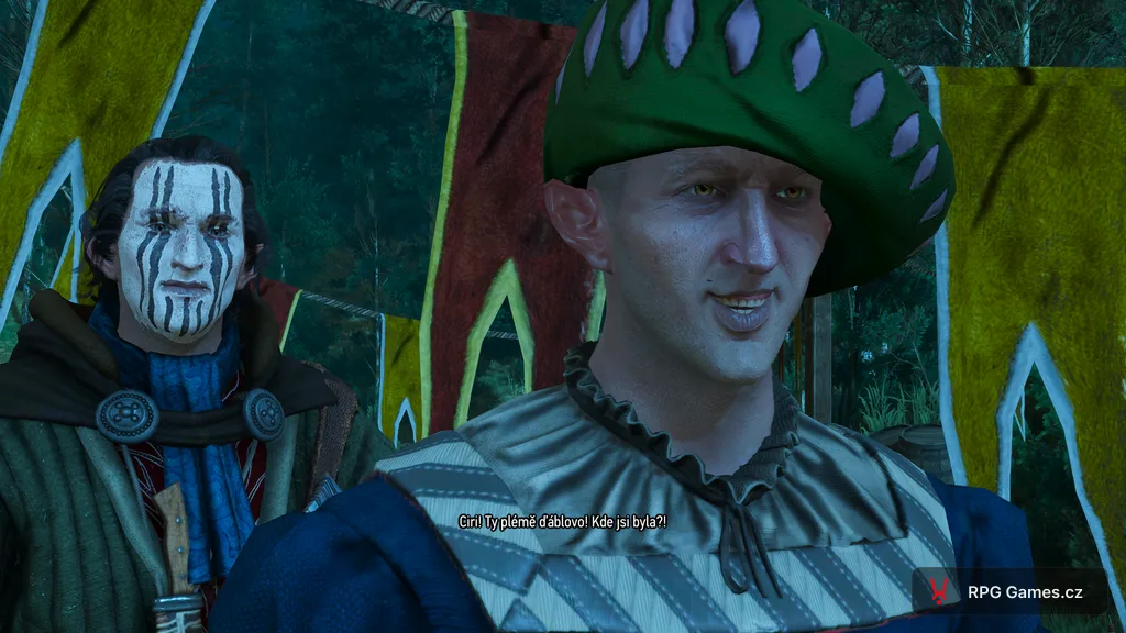 Valdo z cirkusového tábora při setkání s Ciri v questu Odplata, Zaklínač 3