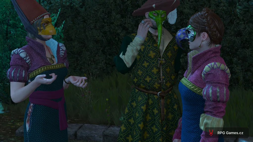 Geralt, Triss a lady Vegelbud v maskách na maškarním bale, Zaklínač 3