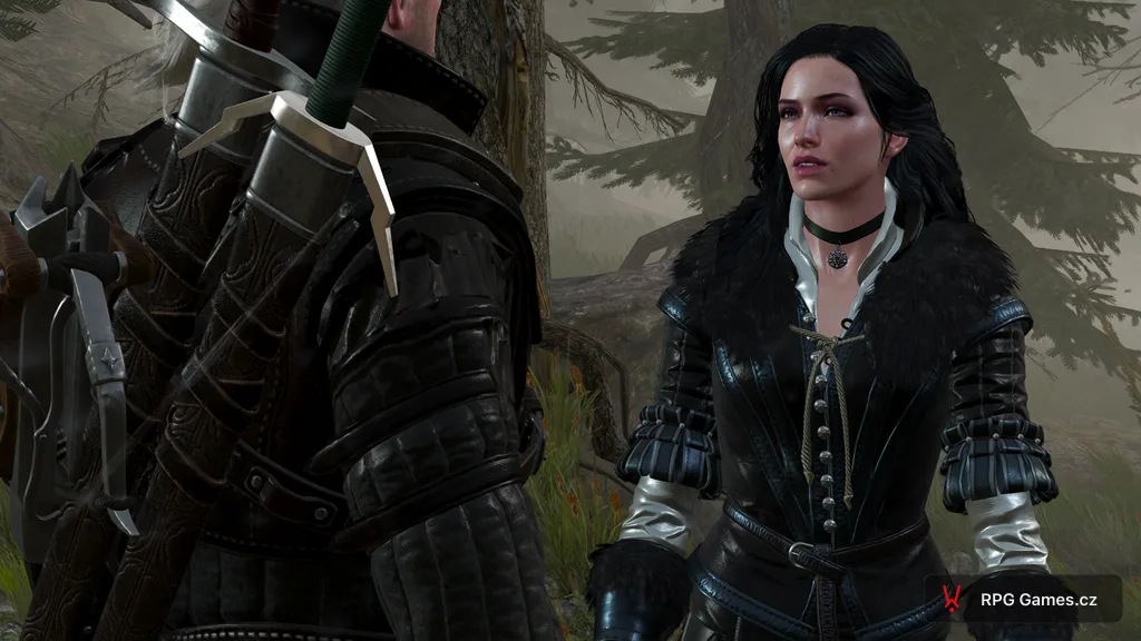 Geralt a Yennefer v dialogu v lese na Skellige, Zaklínač 3