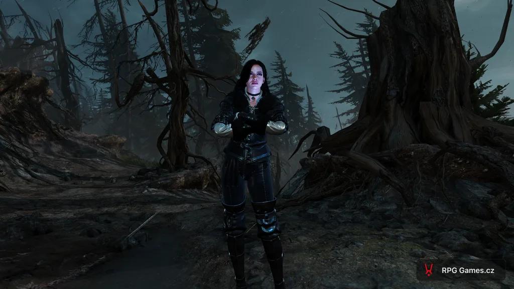 Yennefer v rozbořeném lese po magickém výbuchu na Skellige, Zaklínač 3
