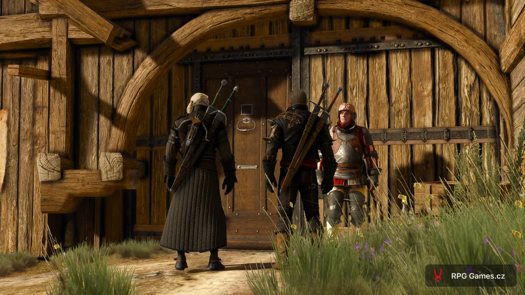Geralt a Lambert u brány statku Karadina se stráží, Zaklínač 3