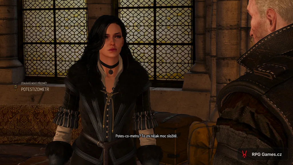 Yennefer mluví s Geraltem ve věži Kaer Morhen, Zaklínač 3