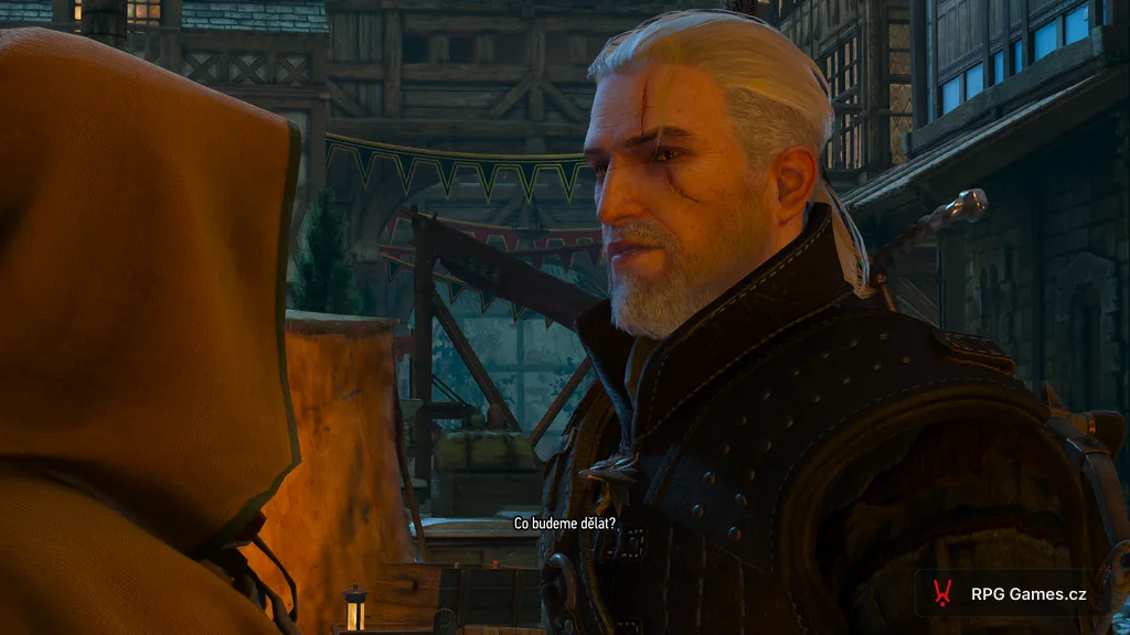 Geralt mluví s Triss během questu Poslední laskavost v Novigradu — Zaklínač 3