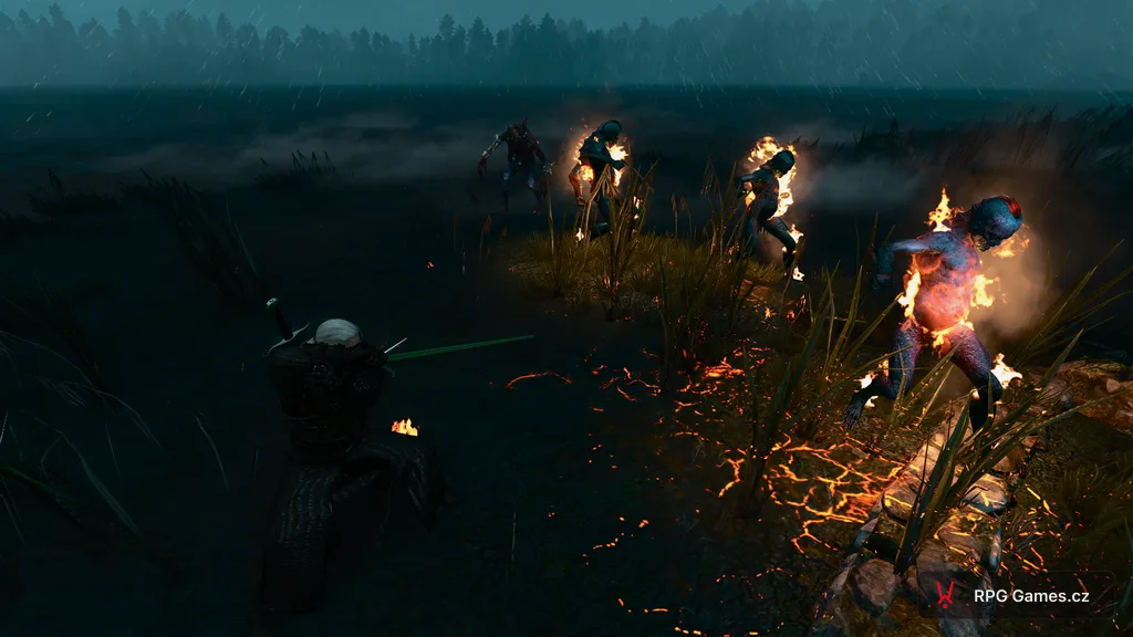 Geralt bojuje s topivci během Tryzny na Vrším ostrově, Zaklínač 3