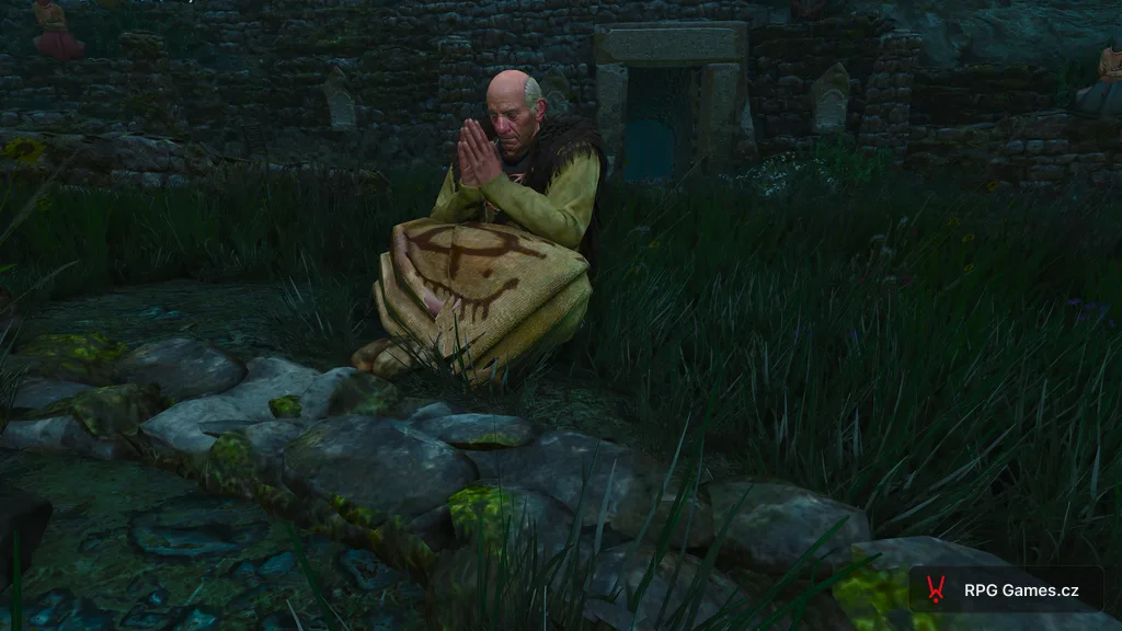 Zaříkávač se modlí u kamenného kruhu před rituálem, Zaklínač 3