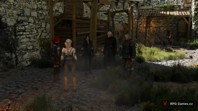 Skupina včetně Lamberta na dvoře Kaer Morhen, Zaklínač 3