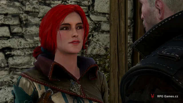 Triss mluví s Geraltem u zdi Kaer Morhen, Zaklínač 3