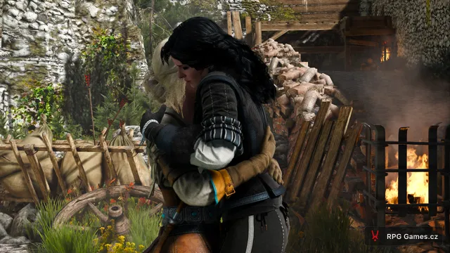 Yennefer objímá Ciri u nádvoří Kaer Morhen, Zaklínač 3